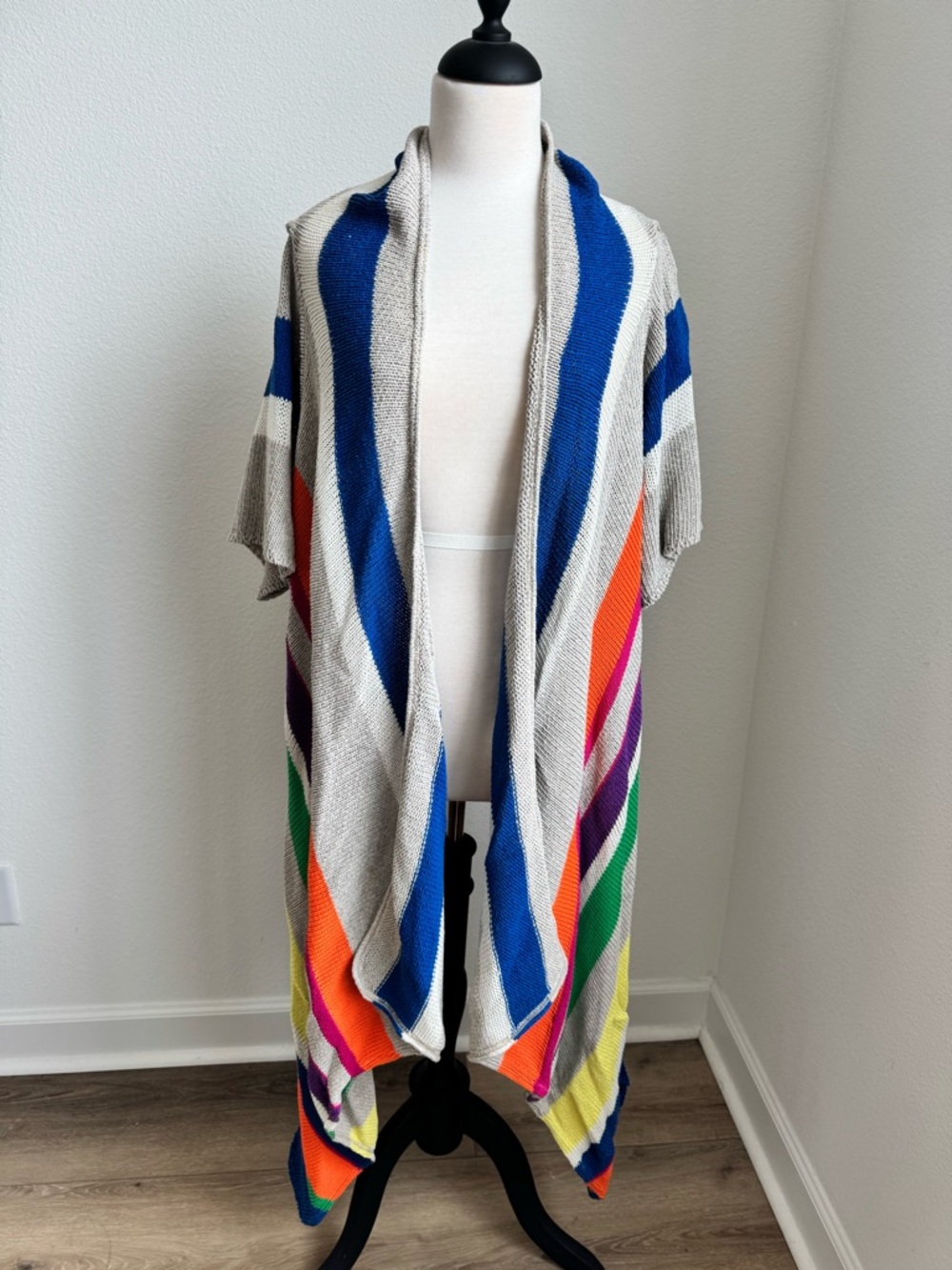 Boston Proper Cream and Blue Open Knit Sweater
